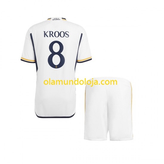 Camisola Real Madrid Kroos 8 Criança Equipamento Primeiro 2023-2024 Manga Curta